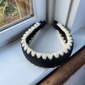 NWOT Anthropologie Embroidered Raffia Black Headband